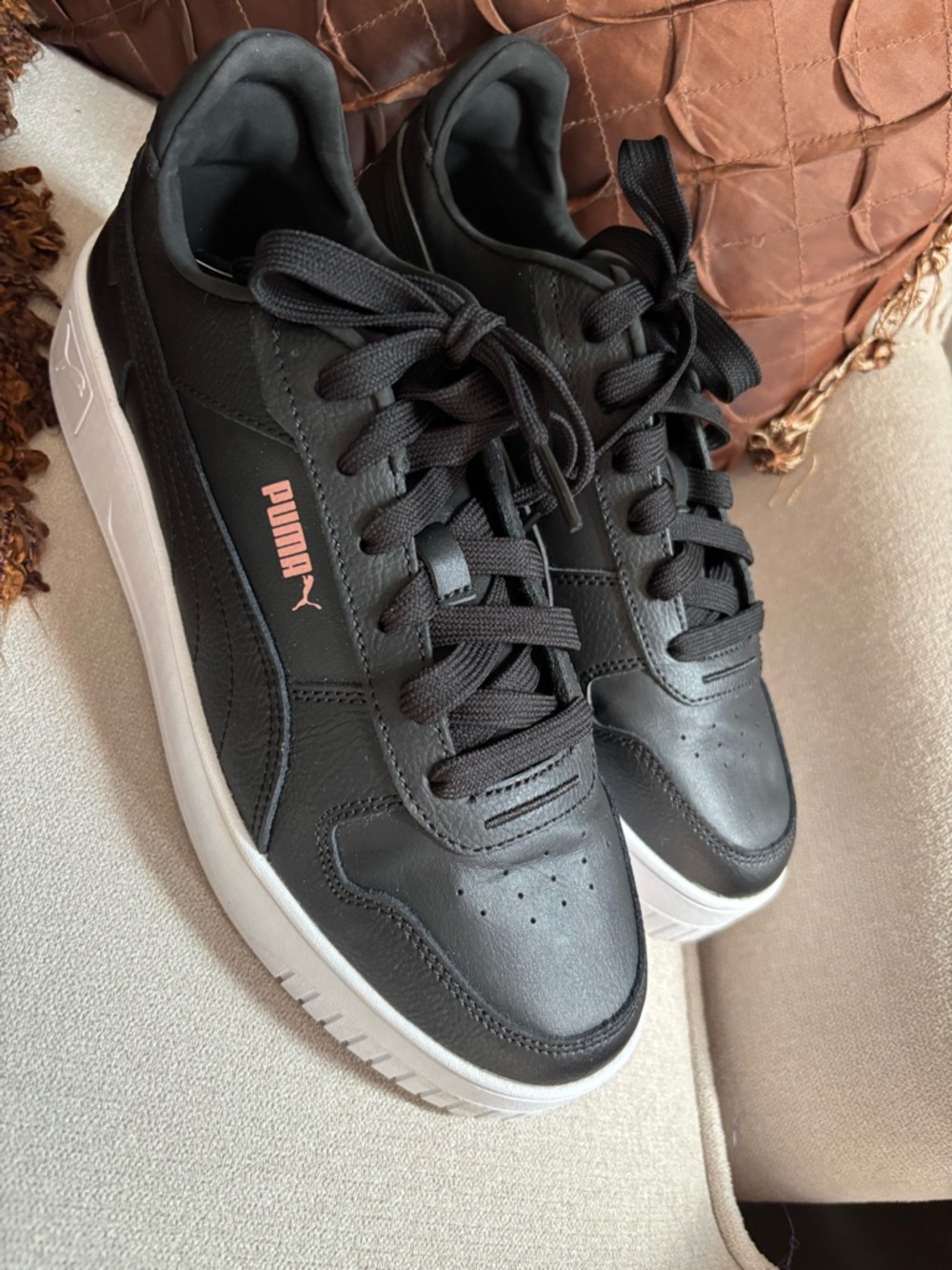 Puma Black Low-Top Sneakers with Pink Logo